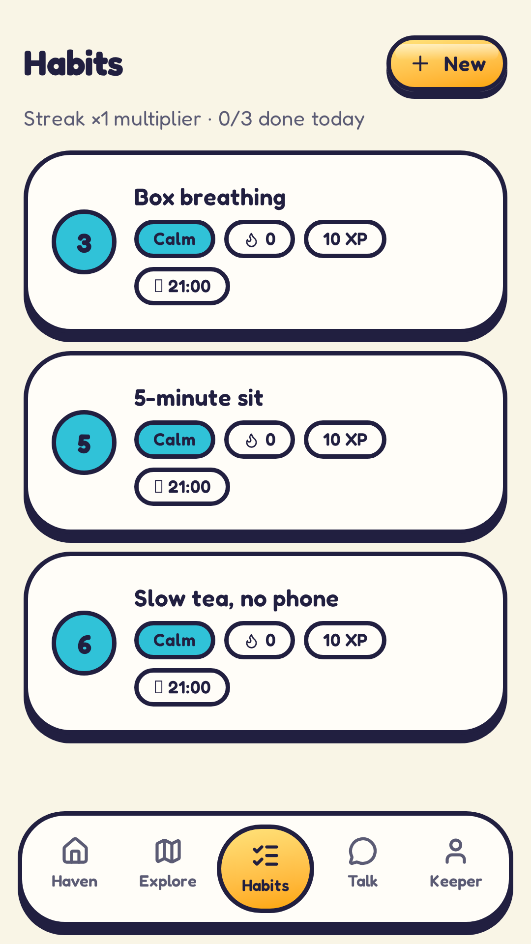 Habits that feel doable screen in Innerlings